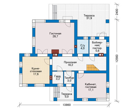 Планировка первого этажа :: Проект дома из газобетона 57-01