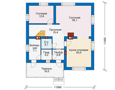 Планировка первого этажа :: Проект дома из газобетона 57-05