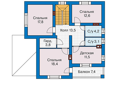 Планировка второго этажа :: Проект дома из газобетона 57-25