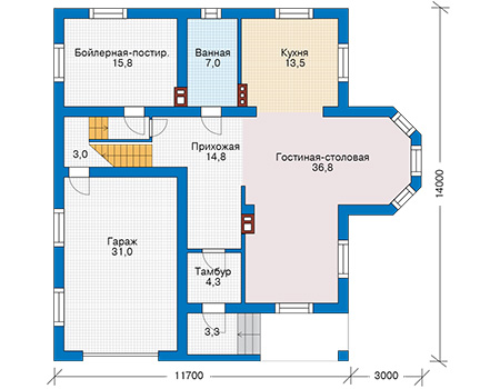 Планировка первого этажа :: Проект дома из газобетона 57-37