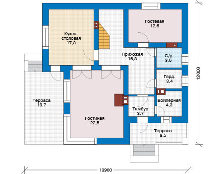 Планировка первого этажа :: Проект дома из газобетона 57-56