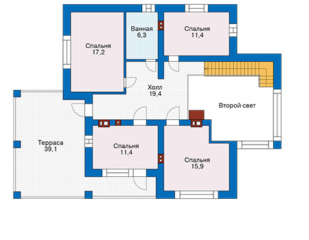 Планировка второго этажа :: Проект дома из газобетона 57-61