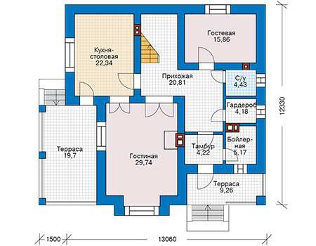 Планировка первого этажа :: Проект дома из газобетона 57-69