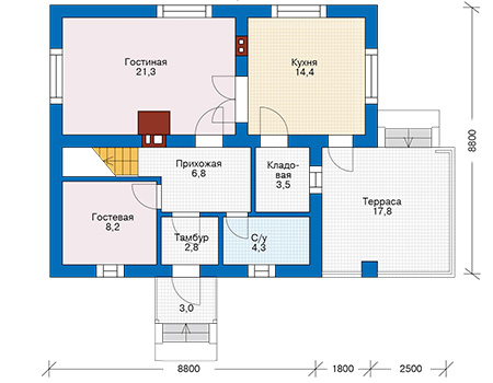 Планировка первого этажа :: Проект дома из газобетона 57-95
