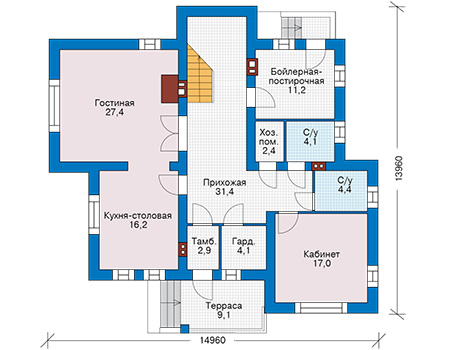 Планировка первого этажа :: Проект дома из газобетона 58-11