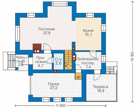Планировка первого этажа :: Проект дома из газобетона 58-46