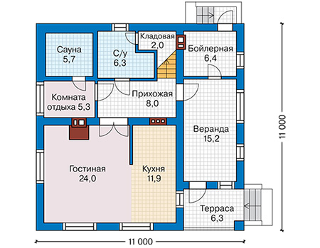 Планировка первого этажа :: Проект дома из газобетона 58-74