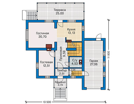 Планировка первого этажа :: Проект дома из газобетона 58-95