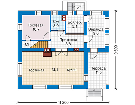 Планировка первого этажа :: Проект дома из газобетона 59-62