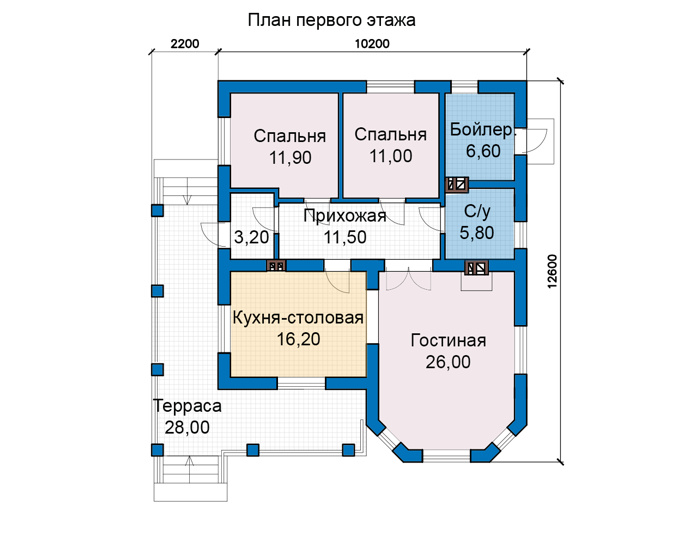 Планировка первого этажа :: Проект дома из газобетона 60-62