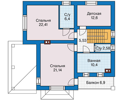Планировка второго этажа :: Проект дома из газобетона 61-00