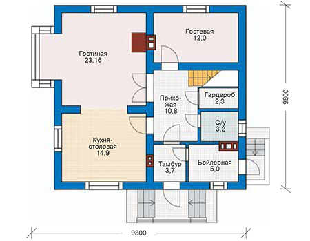 Планировка первого этажа :: Проект дома из газобетона 61-41