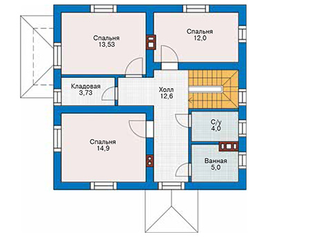 Планировка второго этажа :: Проект дома из газобетона 61-41