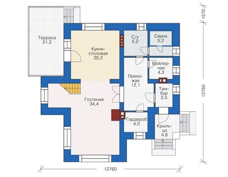 Планировка первого этажа :: Проект дома из газобетона 63-92