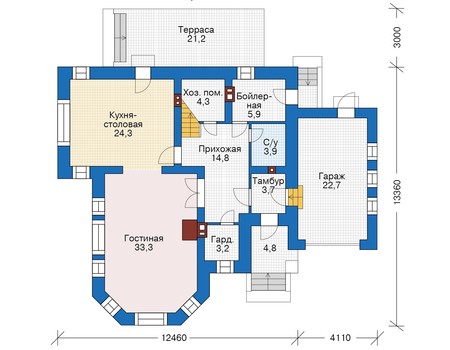 Планировка первого этажа :: Проект дома из газобетона 63-97