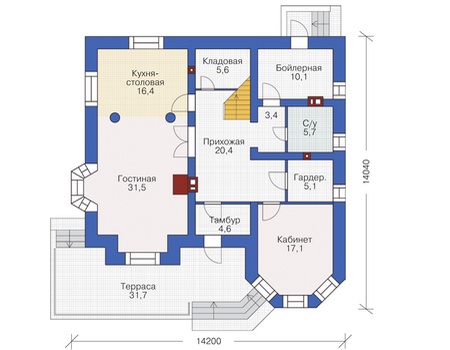 Планировка первого этажа :: Проект дома из газобетона 64-00