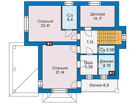 Планировка второго этажа :: Проект дома из газобетона 65-01