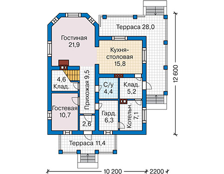 Планировка первого этажа :: Проект дома из газобетона 65-07