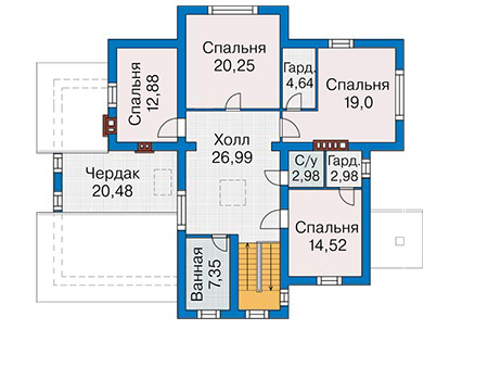 Планировка мансардного этажа :: Проект дома из газобетона 65-89
