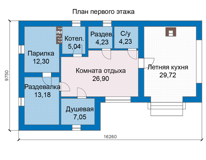 Планировка первого этажа :: Проект дома из газобетона 65-98