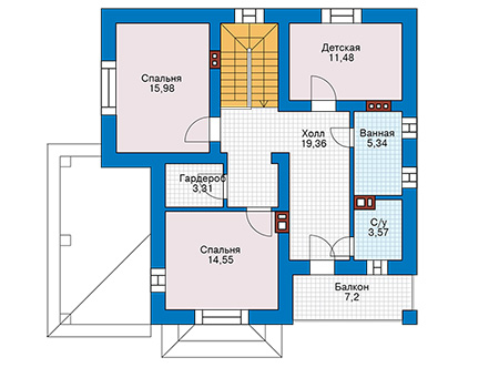 Планировка второго этажа :: Проект дома из газобетона 66-01