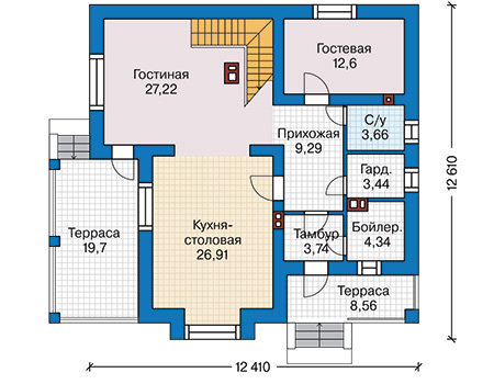 Планировка первого этажа :: Проект дома из газобетона 66-03