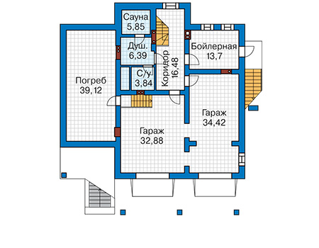Планировка цокольного этажа :: Проект дома из газобетона 66-06