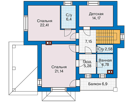 Планировка второго этажа :: Проект дома из газобетона 66-11