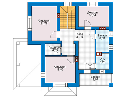 Планировка второго этажа :: Проект дома из газобетона 66-13