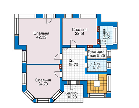 Планировка второго этажа :: Проект дома из газобетона 66-41