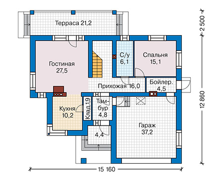 Планировка первого этажа :: Проект дома из газобетона 67-42