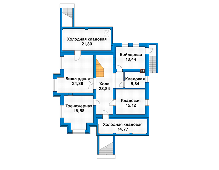 Планировка цокольного этажа :: Проект дома из газобетона 68-04