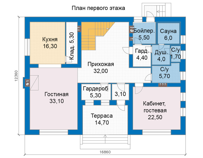 Планировка первого этажа :: Проект дома из газобетона 68-41