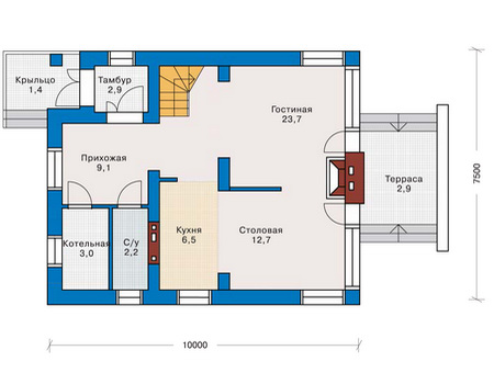 Планировка первого этажа :: Проект дома из кирпича 70-32