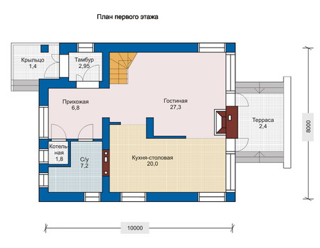 Планировка первого этажа :: Проект дома из кирпича 70-34