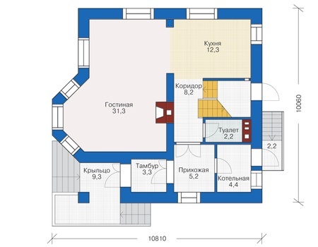 Планировка первого этажа :: Проект дома из кирпича 70-39
