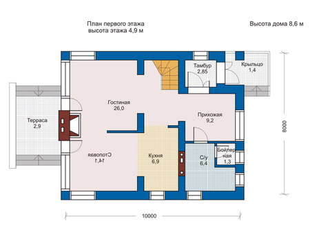 Планировка первого этажа :: Проект дома из кирпича 70-42
