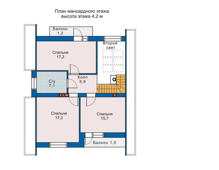 Планировка мансардного этажа :: Проект дома из кирпича 70-44