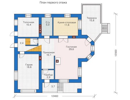 Планировка первого этажа :: Проект дома из кирпича 70-63