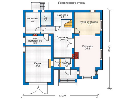 Планировка первого этажа :: Проект дома из кирпича 70-73