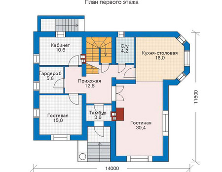 Планировка первого этажа :: Проект дома из кирпича 70-74