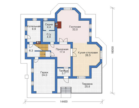 Планировка первого этажа :: Проект дома из кирпича 70-84