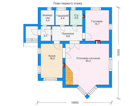 Планировка первого этажа :: Проект дома из кирпича 71-02