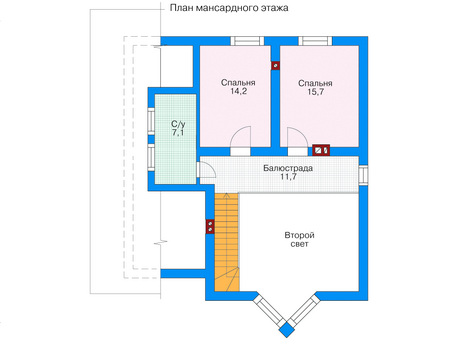 Планировка мансардного этажа :: Проект дома из кирпича 71-02