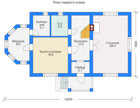 Планировка первого этажа :: Проект дома из кирпича 71-03