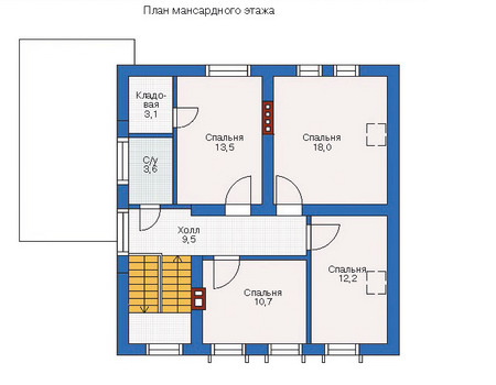 Планировка мансардного этажа :: Проект дома из кирпича 71-04