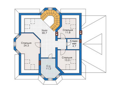 Планировка мансардного этажа :: Проект дома из кирпича 71-08