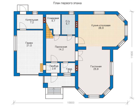 Планировка первого этажа :: Проект дома из кирпича 71-09