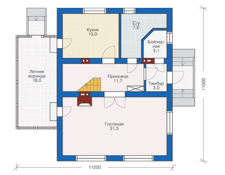 Планировка первого этажа :: Проект дома из кирпича 71-15