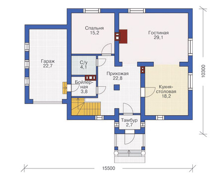 Планировка первого этажа :: Проект дома из кирпича 71-22
